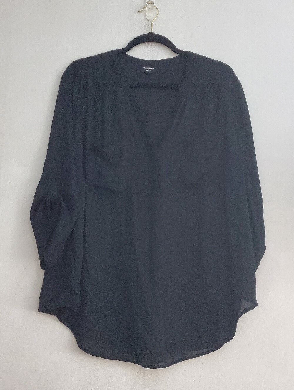 Torrid Harper Georgette 3/4 Sleeve Blouse Deep Black